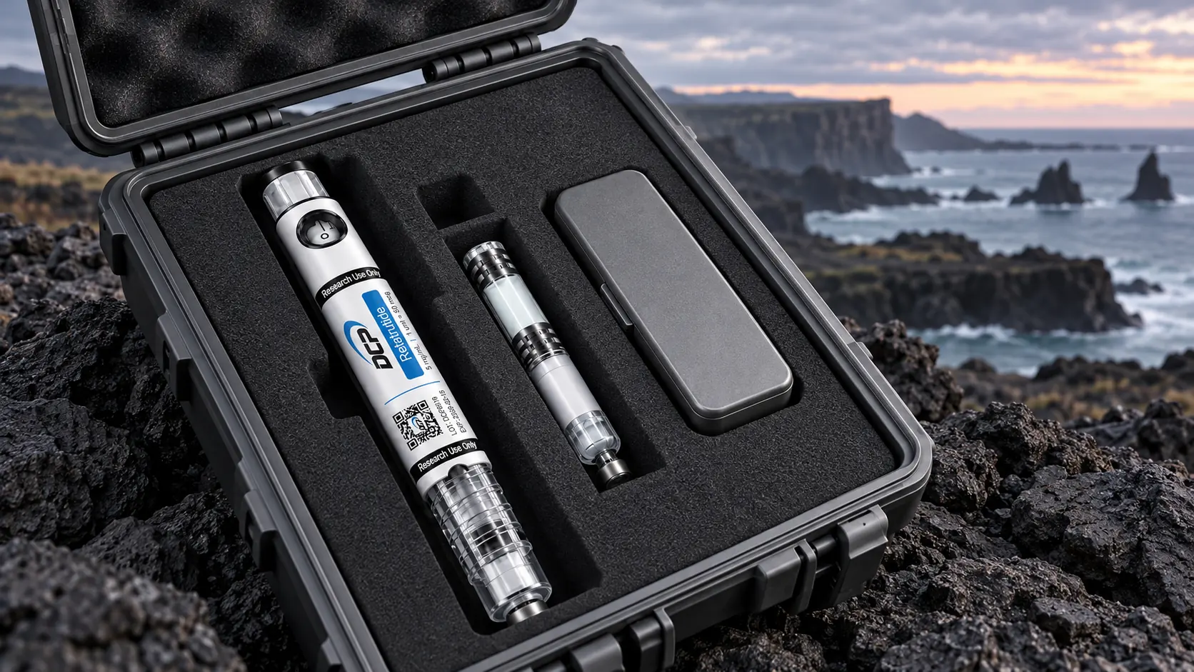 Dual Chamber Peptides — Fictional editorial staging; not outdoor storage advice or a validated shipping system.